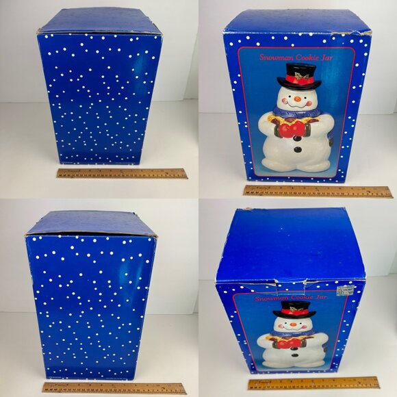 Vtg 90s Snowman Holding Cookies Cookie Jar w Lid Storage Orig Box Crazing READ - Picture 4 of 13